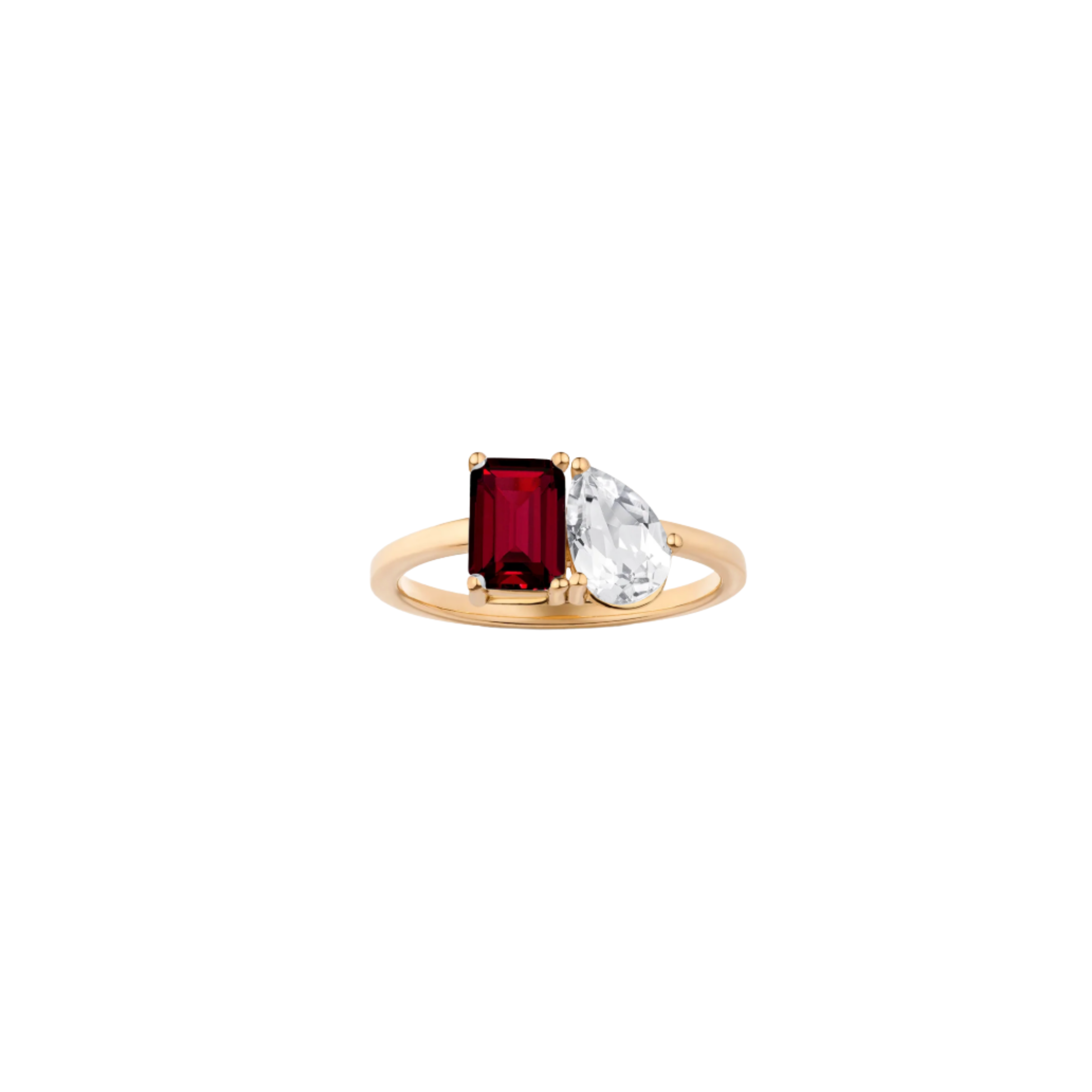 Toi et Moi Gemstone Classic Ring - Garnet & White Topaz