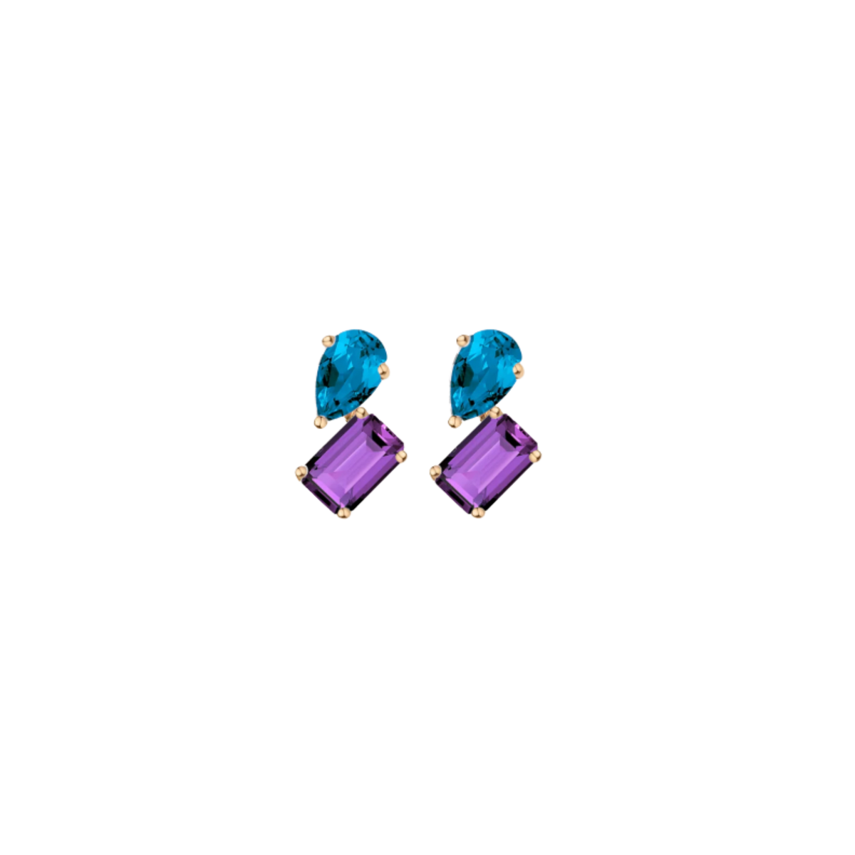 Toi et Moi Gemstone Mini Heirloom Earring - Amethyst & London Blue Topaz Vermeil Yellow Gold Single First