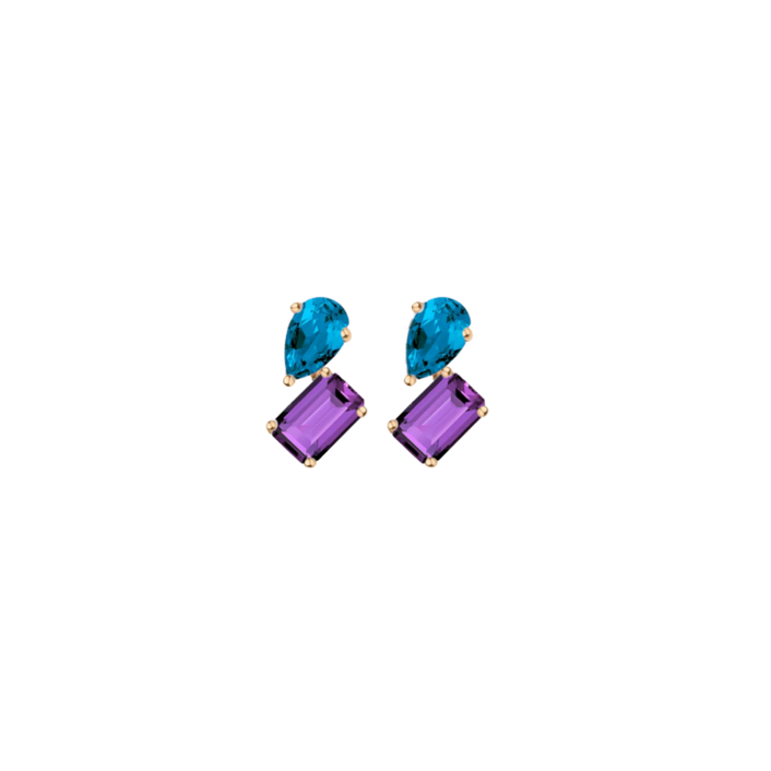 Toi et Moi Gemstone Mini Heirloom Earring - Amethyst & London Blue Topaz Vermeil Yellow Gold Single First