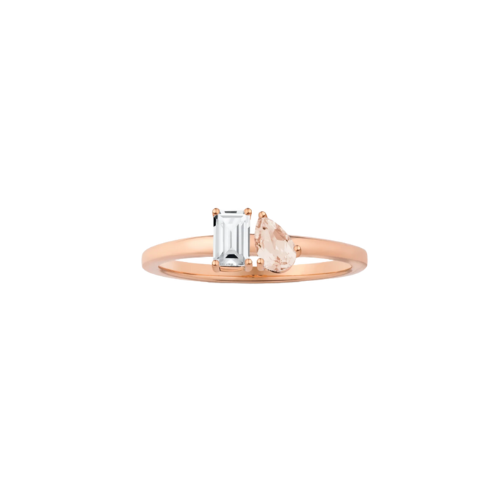 Toi et Moi Gemstone Mini Classic Ring - White Topaz & Morganite Vermeil Rose Gold First