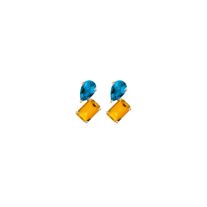 Toi et Moi Gemstone Mini Heirloom Earring - Citrine & London Blue Topaz Vermeil Yellow Gold Single First