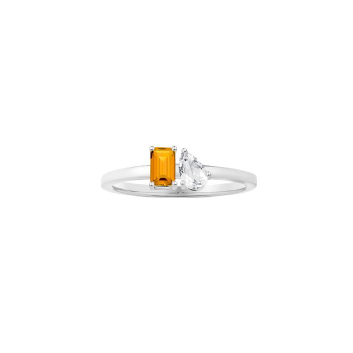 Toi et Moi Gemstone Mini Classic Ring - Citrine & White Topaz Vermeil White Gold First