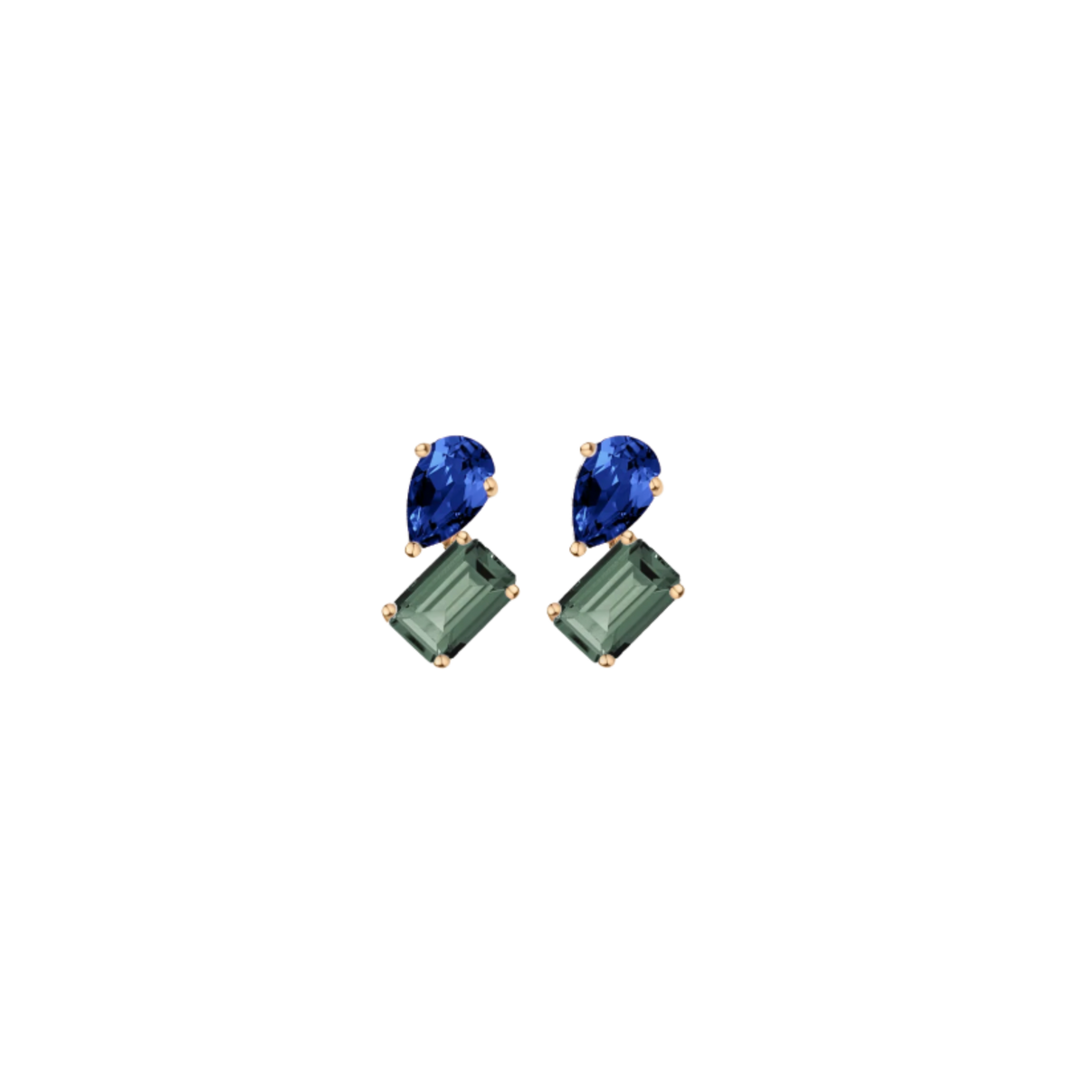 Toi et Moi Gemstone Mini Heirloom Earring - Green Tourmaline & Blue Sapphire 18k Yellow Gold Single First