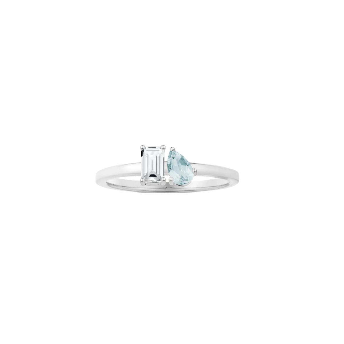 Toi et Moi Gemstone Mini Classic Ring - White Topaz & Aquamarine Vermeil White Gold First