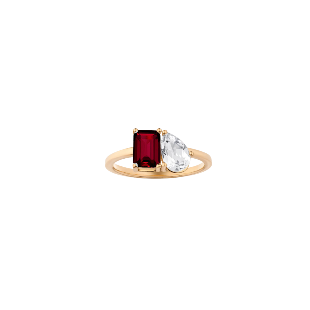 Toi et Moi Gemstone Classic Ring - Garnet & White Topaz Vermeil Yellow Gold First