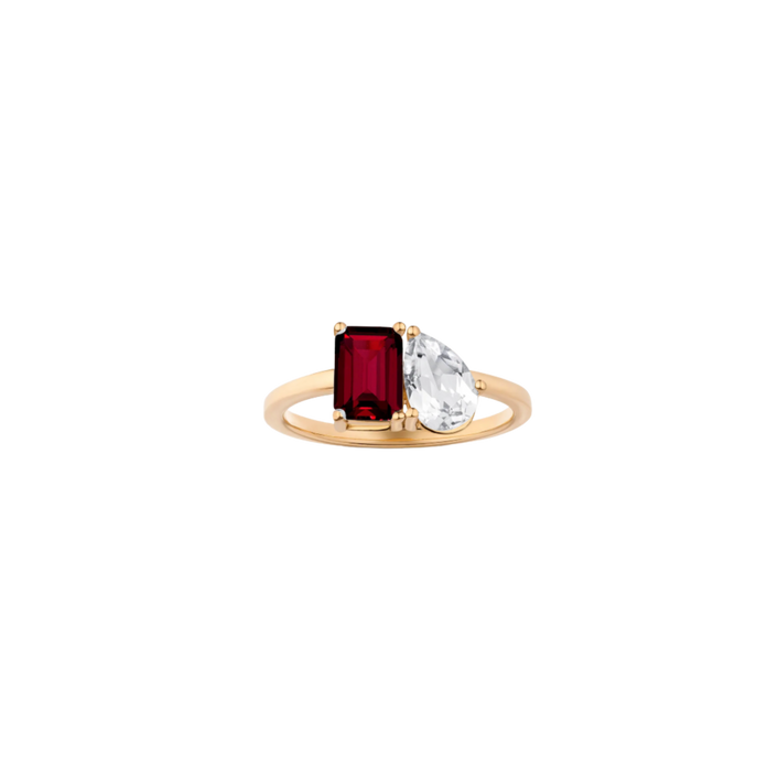 Toi et Moi Gemstone Classic Ring - Garnet & White Topaz Vermeil Yellow Gold First