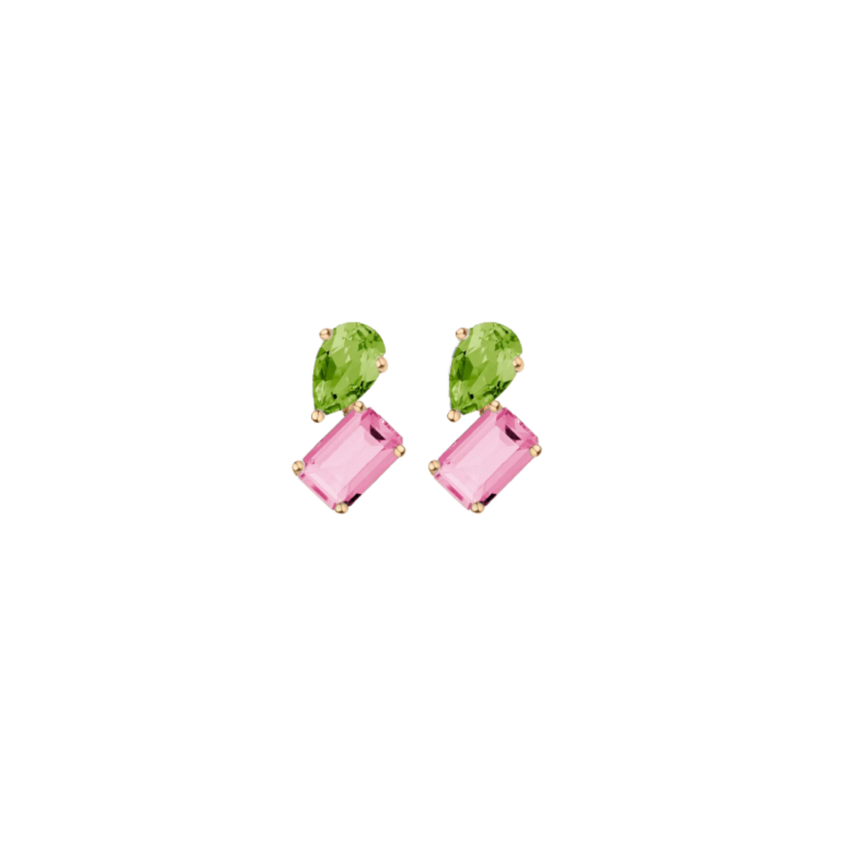 Toi et Moi Gemstone Mini Heirloom Earring - Pink Tourmaline & Peridot Vermeil Yellow Gold Single First