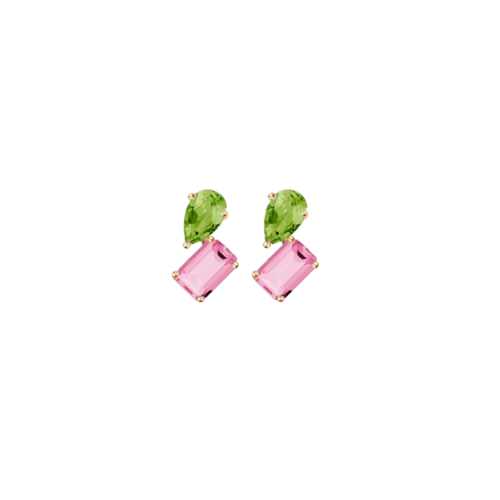 Toi et Moi Gemstone Mini Heirloom Earring - Pink Tourmaline & Peridot Vermeil Yellow Gold Single First