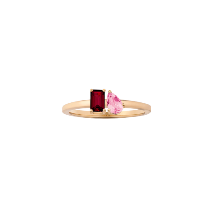 Toi et Moi Gemstone Mini Classic Ring - Garnet & Pink Tourmaline Vermeil Yellow Gold First