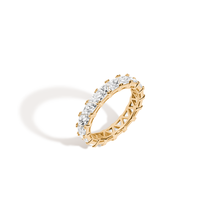 Lab Grown White Sapphire Trillion Eternity Ring Vermeil Yellow Gold