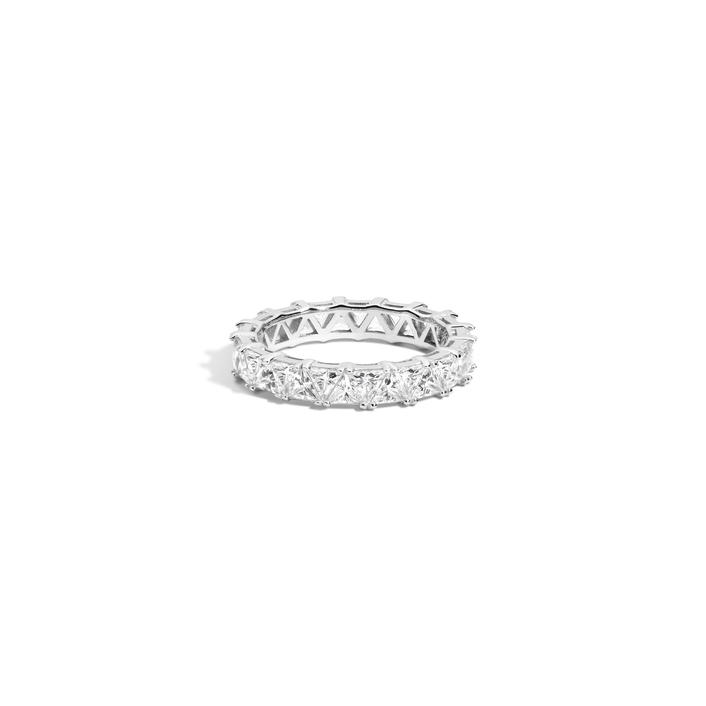 Lab Grown White Sapphire Trillion Eternity Ring Vermeil White Gold First