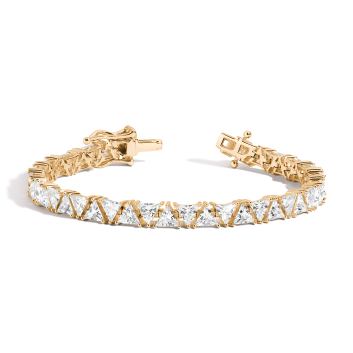 Lab Grown White Sapphire Trillion Tennis Bracelet Vermeil Yellow Gold 6.5in 7in First