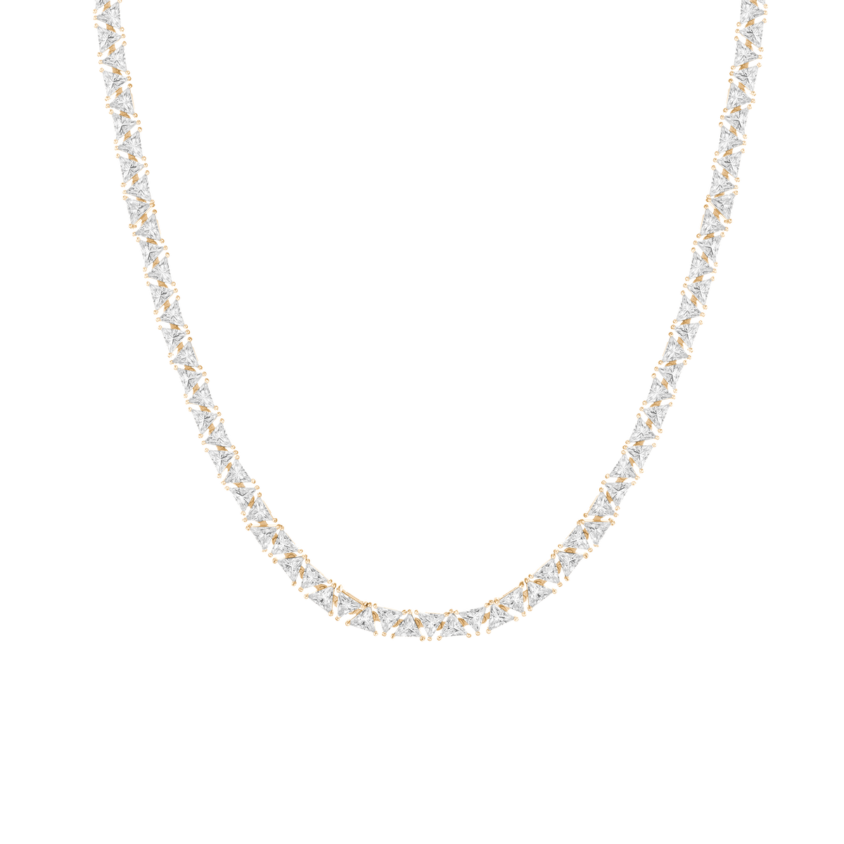 Lab Grown White Sapphire Trillion Tennis Necklace Vermeil Yellow Gold 16in First