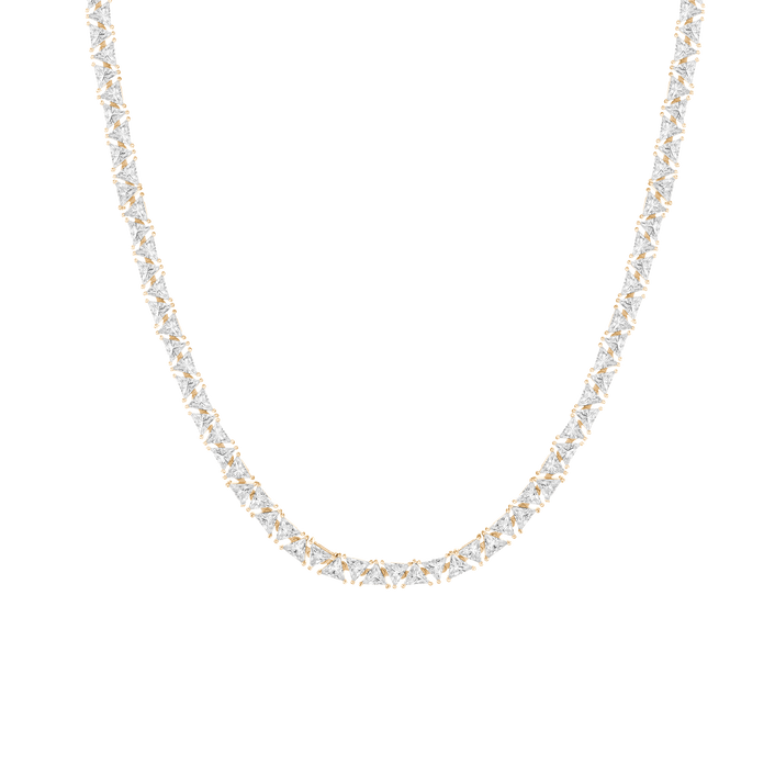 Lab Grown White Sapphire Trillion Tennis Necklace Vermeil Yellow Gold First