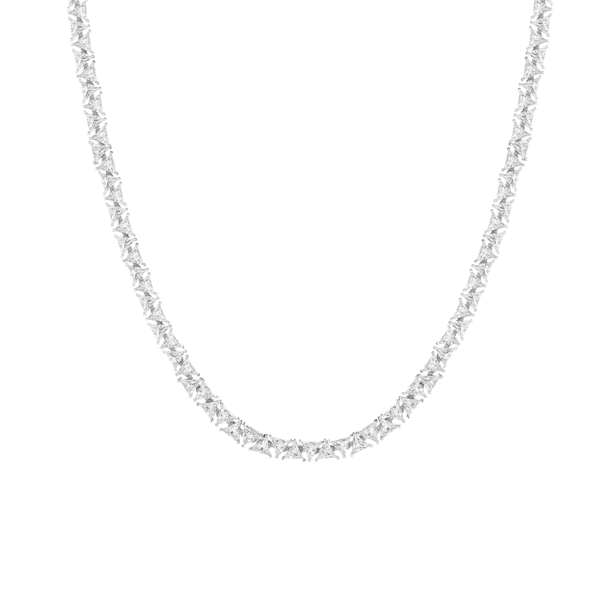 Lab Grown White Sapphire Trillion Tennis Necklace Vermeil White Gold 16in First