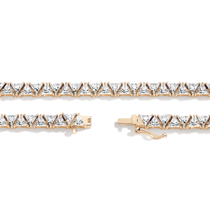 Lab Grown White Sapphire Trillion Tennis Necklace Vermeil Yellow Gold