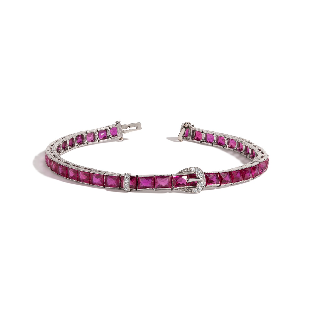 Vintage Red Ruby Tennis Belt Bracelet Platinum White Gold 6in 6.5in 7in First