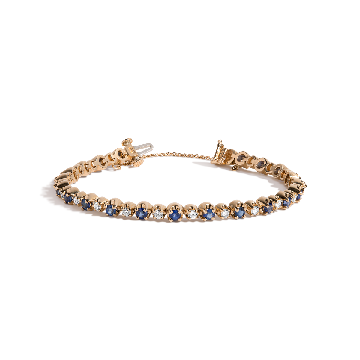 Vintage Diamond and Blue Sapphire Tennis Bracelet 14k Yellow Gold 6in 6.5in 7in First