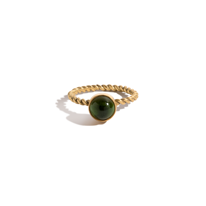 Vintage Round Green Tourmaline Gold Ring 18k Yellow Gold First