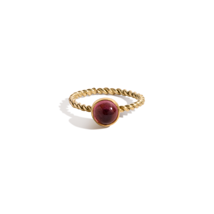 Vintage Round Pink Tourmaline Gold Ring 18k Yellow Gold First