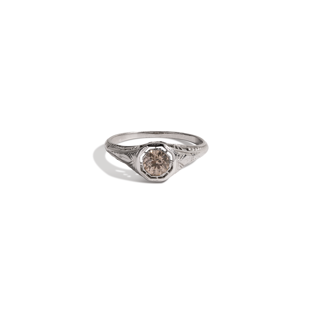 Vintage Art Deco Old European Cut Diamond Ring 18k White Gold First