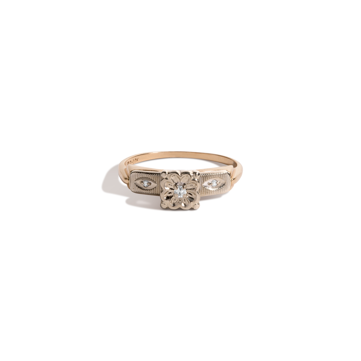 Antique Art Deco Diamond Flower Ring 14k Yellow Gold First