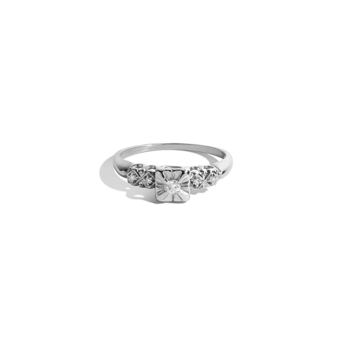 Antique Art Deco Five Stone Diamond Ring 14k White Gold First