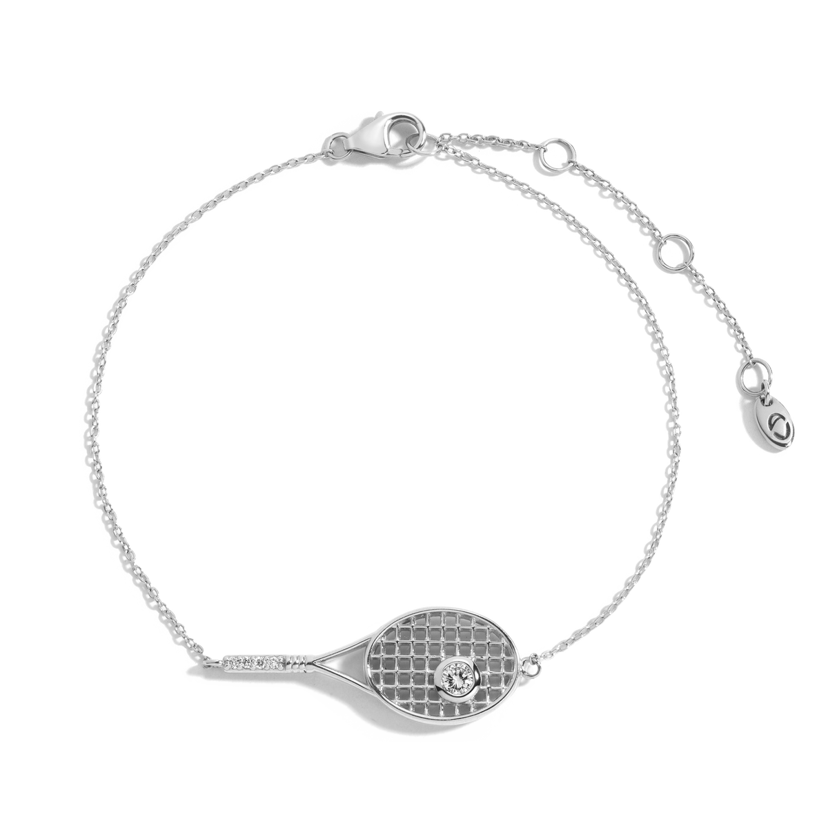 Lab Grown White Sapphire Tennis Racket Bracelet Vermeil White Gold 7.5in First