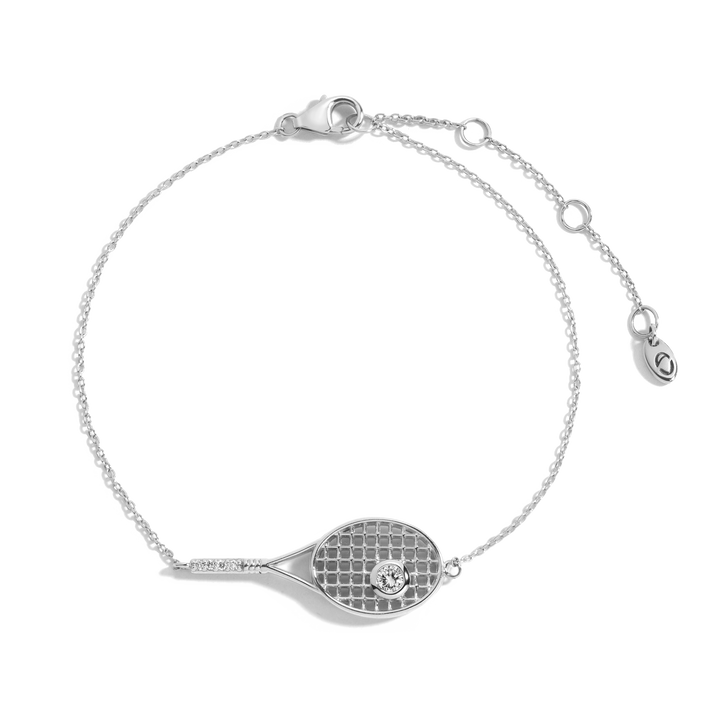 Lab Grown White Sapphire Tennis Racket Bracelet Vermeil White Gold 7.5in First