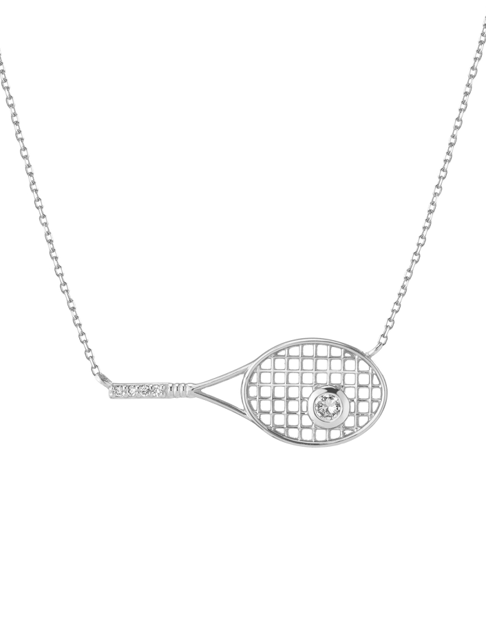 Lab Grown White Sapphire Tennis Racket Necklace Vermeil White Gold 18in First