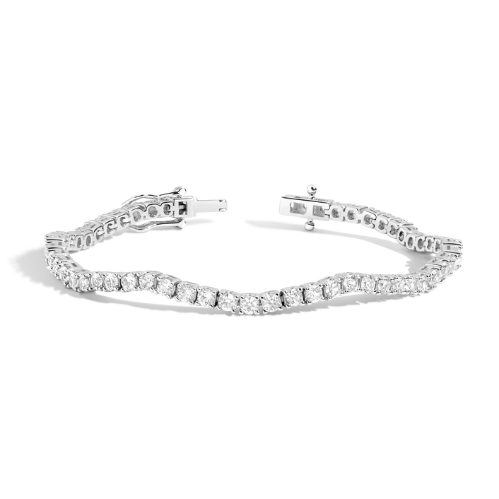 Lab Grown White Sapphire Wave Tennis Bracelet Vermeil White Gold 6.5in 7in First