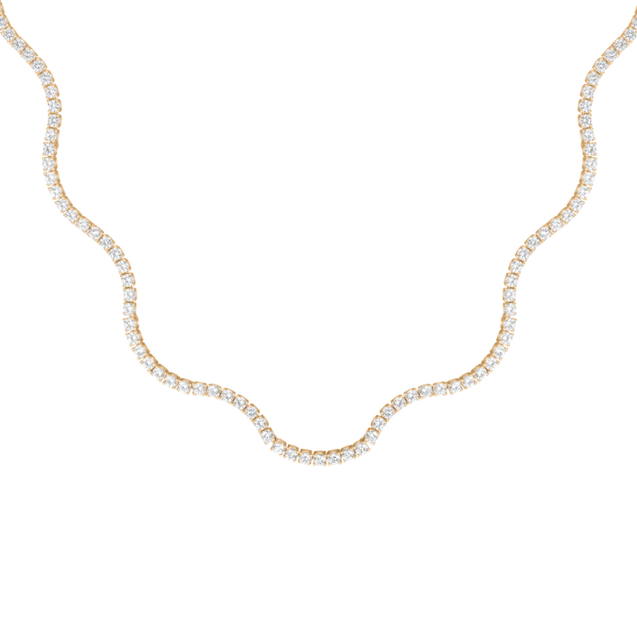 Lab Grown White Sapphire Wave Tennis Necklace Vermeil Yellow Gold 16in First