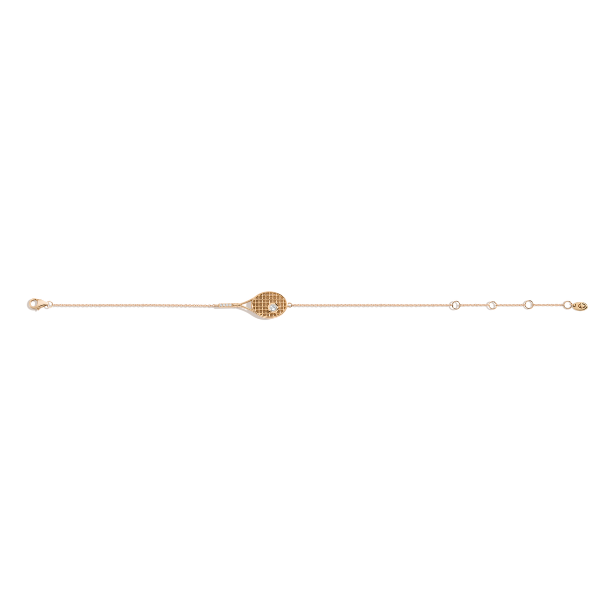 Lab Grown White Sapphire Tennis Racket Bracelet Vermeil Yellow Gold 7.5in