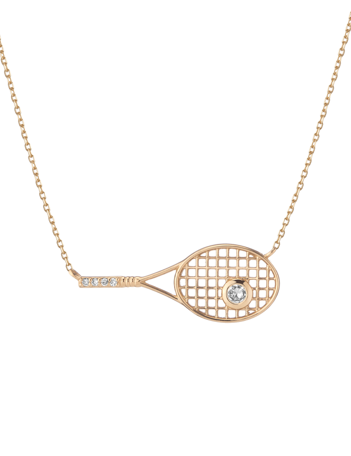 Lab Grown White Sapphire Tennis Racket Necklace Vermeil Yellow Gold 18in First