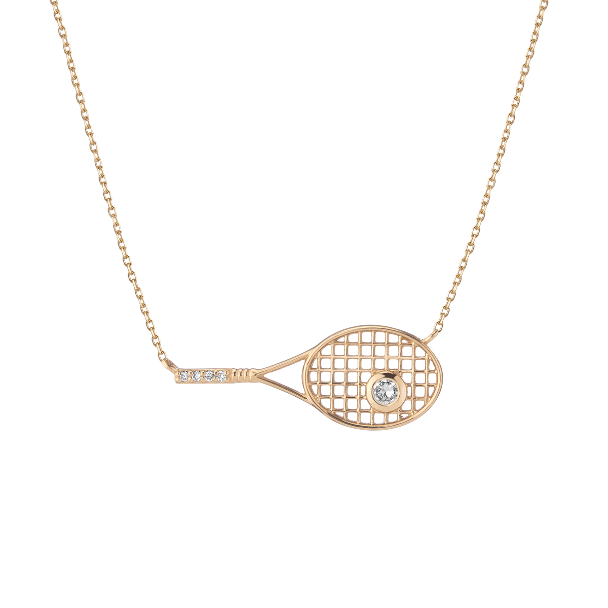 Lab Grown Diamond Tennis Racket Necklace 14k Yellow Gold 18in First