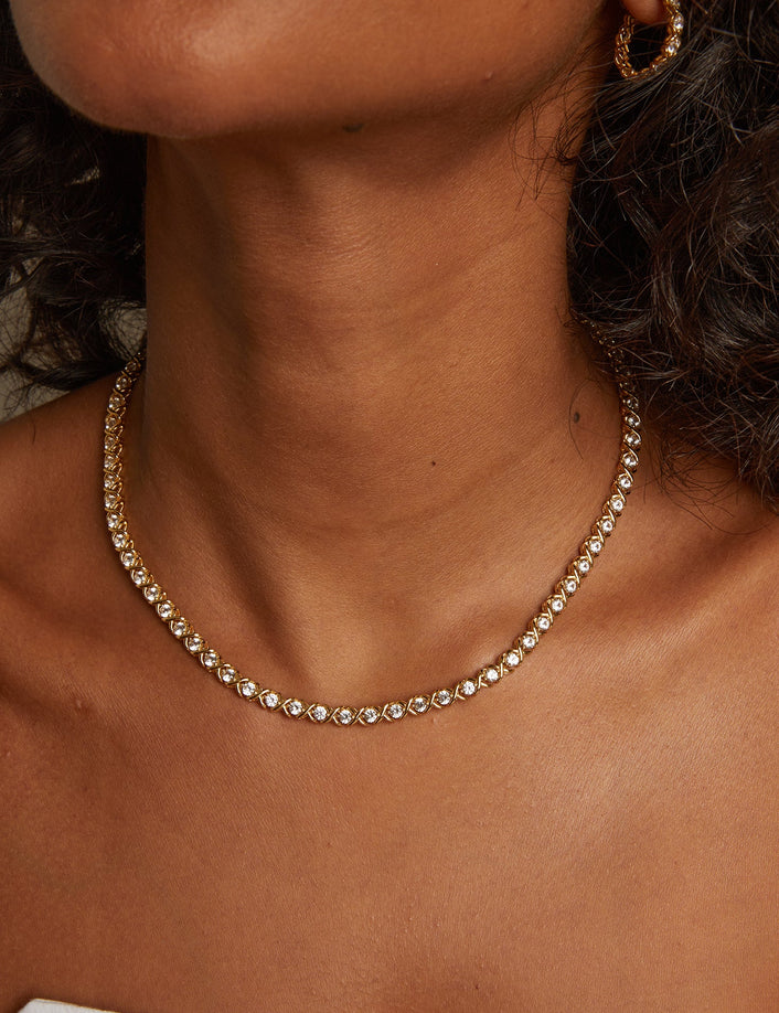Lab Grown White Sapphire X Estate Tennis Choker Necklace
