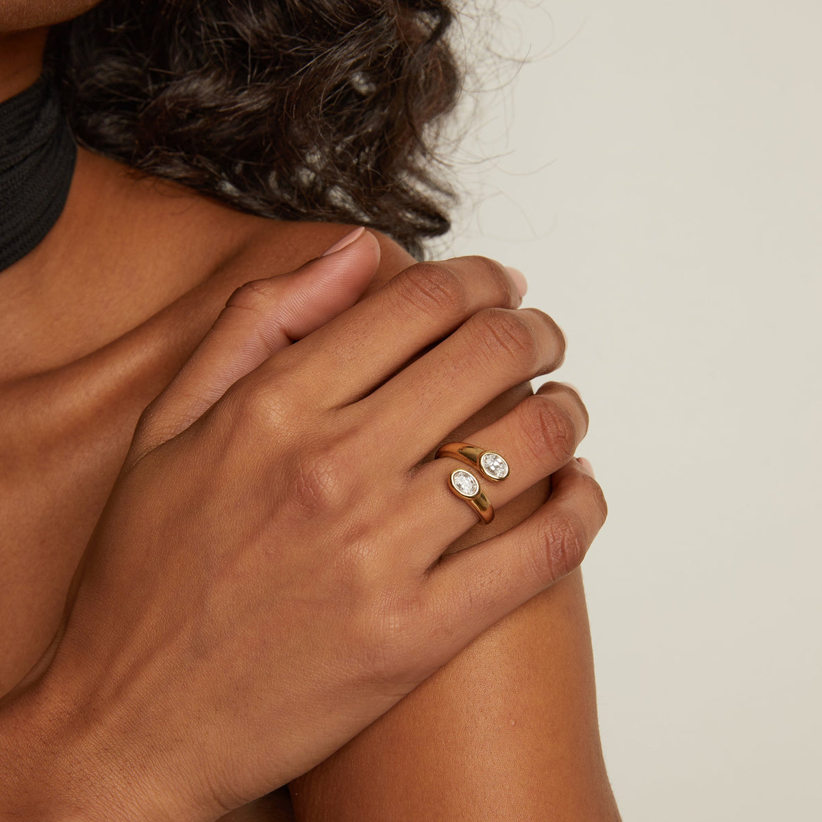 Lab Grown White Sapphire Twin Ellipse Ring