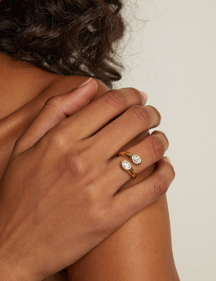 Lab Grown White Sapphire Twin Ellipse Ring