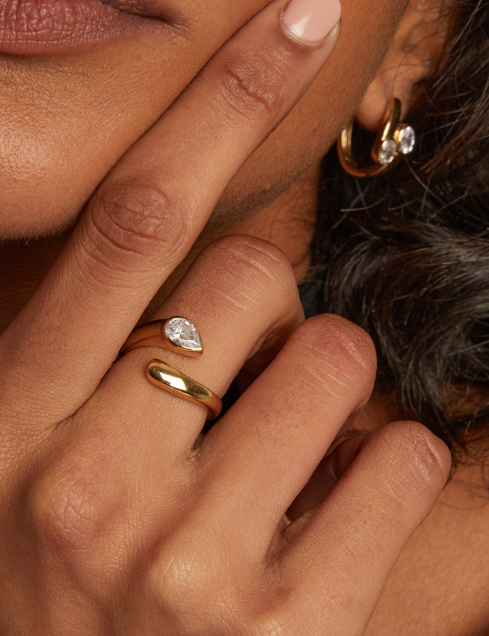 Lab Grown White Sapphire Pear Ellipse Ring