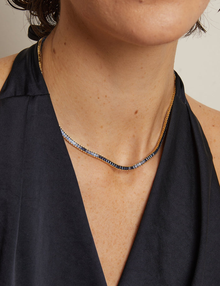 Lab Grown Blue Sapphire Baguette Tennis Necklace