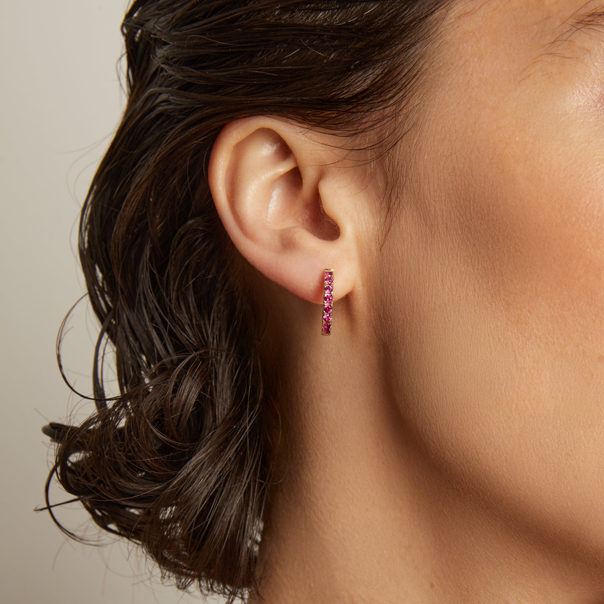 Lab Grown Red Ruby Huggie Earrings