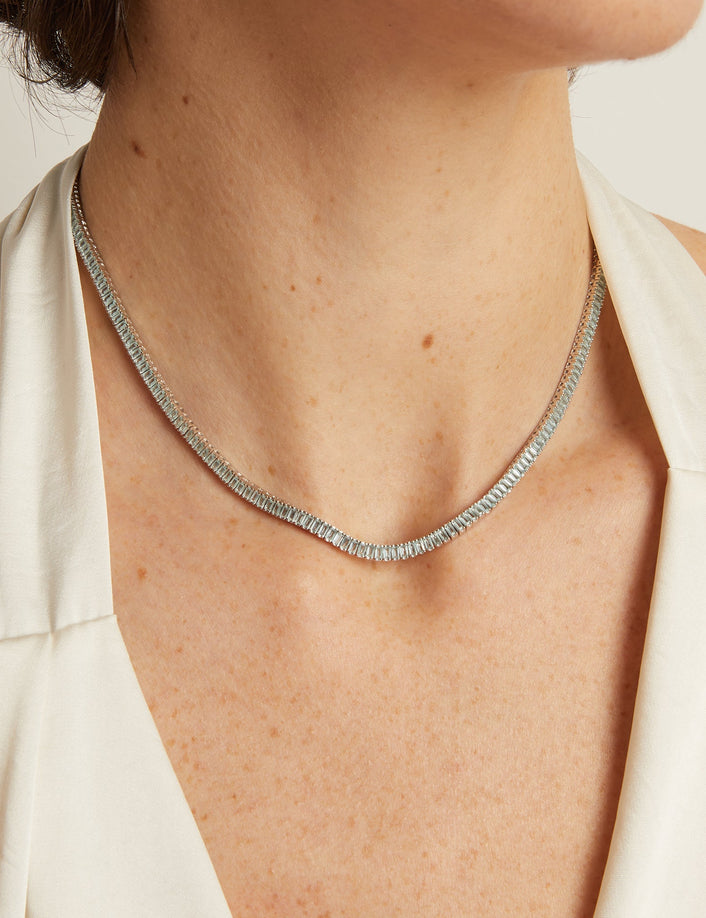 Lab Grown Blue Tourmaline Baguette Tennis Necklace