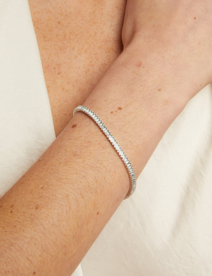 Lab Grown Blue Tourmaline Baguette Tennis Bracelet