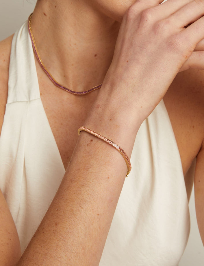 Lab Grown Sunstone Baguette Tennis Bracelet