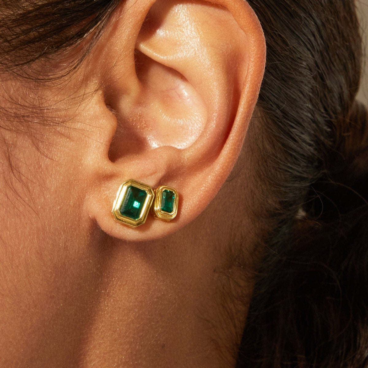 Gold Emerald Studs, Created Emerald, Green Oval shops Earrings, Emerald Earrings, Dainty Green Earrings, Stud Earrings, Gold Plated Earrings