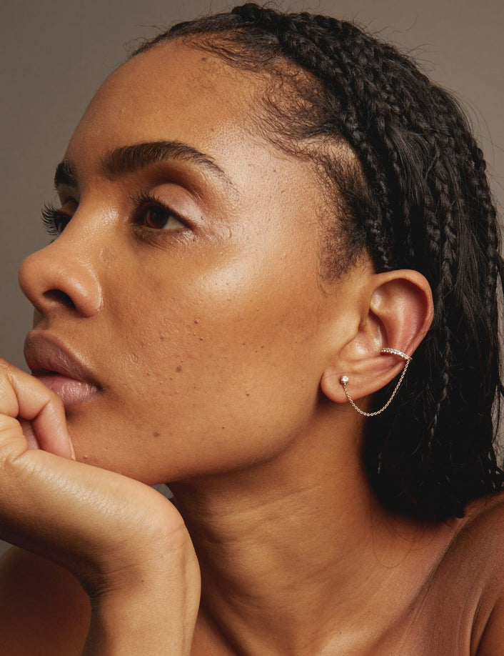 Aurate x Frye: Lab Grown White Sapphire Stud and Ear Cuff