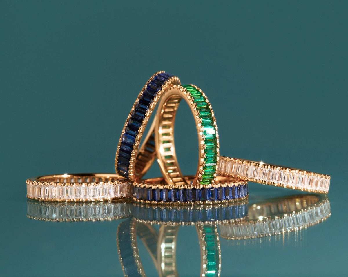 Lab Grown Green Emerald Baguette Eternity Ring