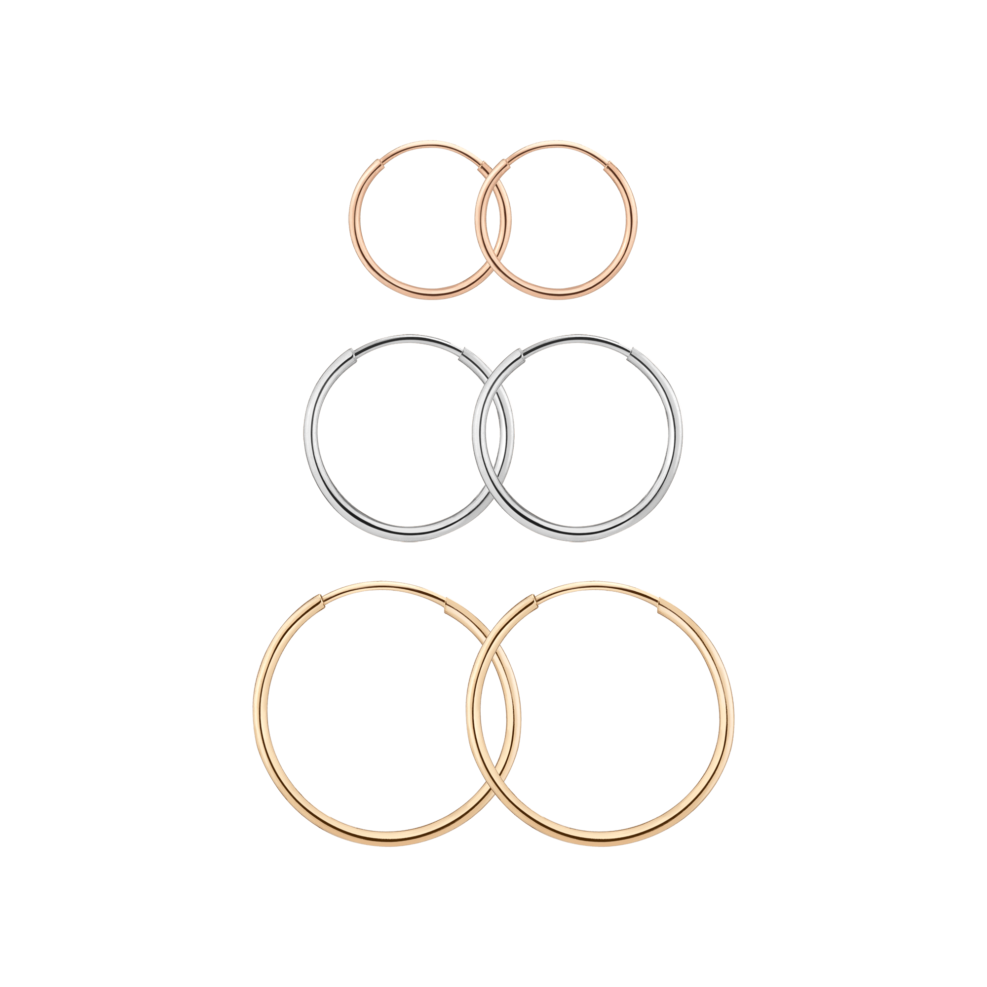 Lightweight Gold Hoop Earrings Trio in Yellow, Rose or White Gold