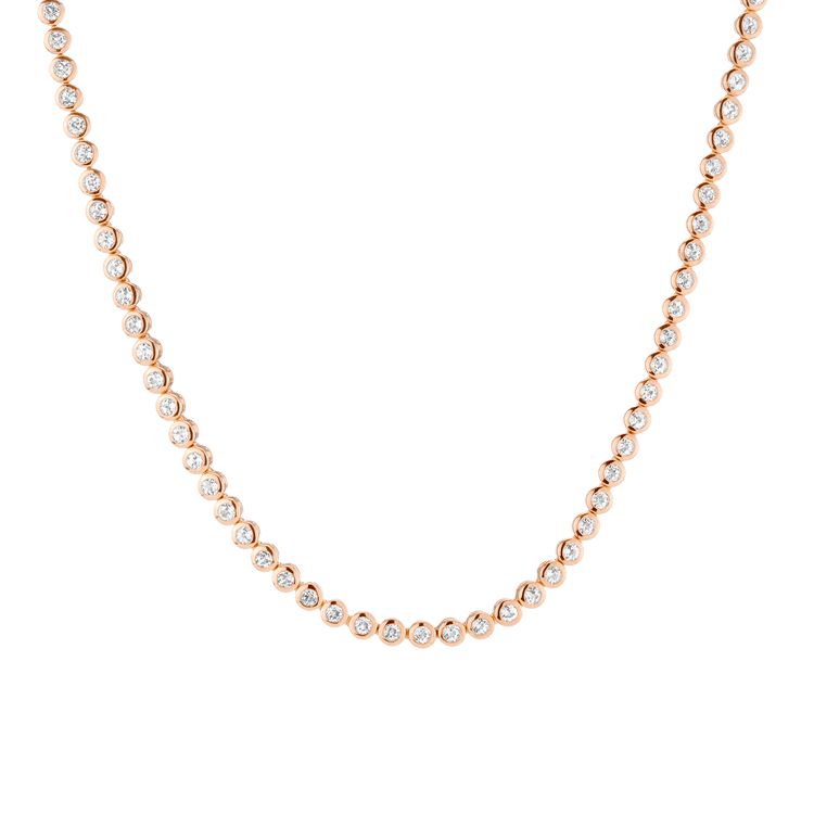 Diamond Bezel Tennis Necklace in Yellow, Rose or White Gold