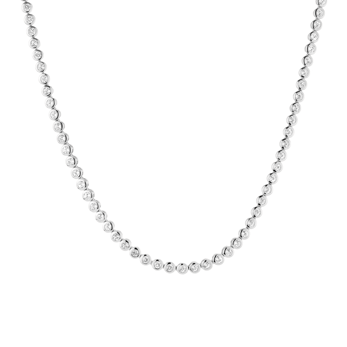 Diamond Bezel Tennis Necklace in Yellow, Rose or White Gold